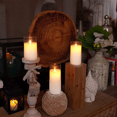 Flameless LED Pillar Candle Set of 2 | Acrylic Fiber Glass | Dancing Faux Wick | Remote Control with Battery Operated 3 AA | Home Décor & Gifting | 3" D x 6" H | Red