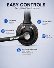 TECKNET Bluetooth Headset, Wireless On-Ear Headphones with Noise Cancelling Microphone, HS004, Black & White