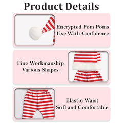 MOMISY Christmas Striped Newborn Photography Prop Set, Red and White Cap and Pants, Holiday Photo Costume