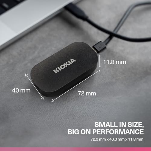 KIOXIA EXCERIA Plus G2 Portable 1TB / Up to 1,050MB/s Read 1000MB/s Write,MIL-STD Drop Tests, 256 AES Encryption, Photographers, Content Creators and Gaming,Smartphone,Mac Compatible External SSD