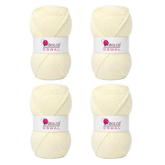 Woolco Oswal Brilon Acrylic Hand Knitting Yarn Balls Pack of 4 (50g Each) -Soft Wool Yarn for Knitting, Craft, DIY Projects, Sweaters, Scarves, Multicolor Wool Thread for Home Use (Off White)