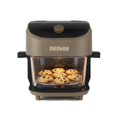 Nester Home Cook Glass Air Fryer 6.2 Ltr with 6mm Borosilicate Glass bowl and SteamLock™ Technology | 1600 W | 9 Smart Presets | Auto Clean Function | 100% Toxin Free | 3-year Warranty | Dalgona Brown