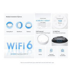 TP-Link Deco X50-PoE(1-Pack) AX3000 Whole Home Mesh WiFi 6 System with PoE Router | Seamless AI | HomeShield | 3000 Mbps Wireless Dual Band | Multi-Gig 2.5 Gbps