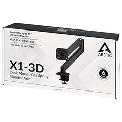 ARCTIC X1-3D - Desk Mount Gas Spring M0NITOR Arm for one Monitor, Monitor Stand for up to 40"/43" Ultrawide, up to 10 kg/22 Ibs, Cable Management, Tiltable, Swivelable, Height Adjustable - Black