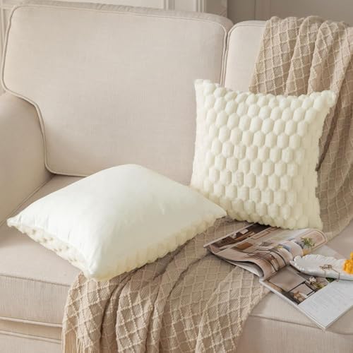 MOMISY Corduroy Cushion Throw Pillow Covers, Honeycomb Pattern, 45 x 45 cm, Set of 5 (White)