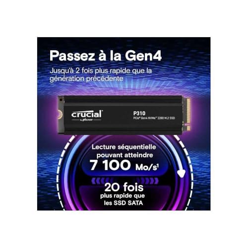 Crucial P310 1TB PCIe Gen4 2280 NVMe M.2 SSD with heatsink