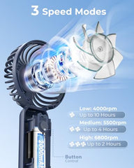 ARCTICOOL Portable Mini Fan - Rechargeable Hand Fan with 3 Adjustable Speeds, 2000mAh Battery, Lightweight Design, Low Noise, and Easy Portability for Indoor and Outdoor Use (Deep Black)