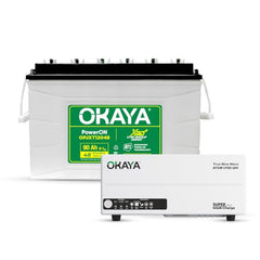 Okaya Inverter with Battery Combo for Home, Office & Shops | ATSW 1700 12V Pure Sine Wave Inverter 1450VA with 36 Months Warranty & OPSJT19048 160Ah Battery with 48 Months Warranty