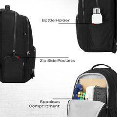 Safari Jet 25L Laptop Backpack, School Bag for Boys and Girls, College Bag, Office Bag, Travel Bag for Men and Women, 2 Compartments, Organiser, Bottle Holder, Front Pocket for Chargers, Black