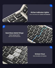 Samsers Foldable Keyboard&Mouse, Samsers Folding Bluetooth Keyboard Mouse Combo, 2.4G + BT5.0 x 2, Full-Size Portable Travel Keyboard & USB-C Rechargeable Wireless Mouse for iOS Android Windows Mac OS