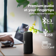 PHILIPS Audio TAS2400BK Portable Bluetooth Speaker with Stereo Sound, 32W RMS, 2400mAh Rechargeable Battery, BT v5.3 Connectivity, IPX4 Waterproof, Supports TF/USB/BT Modes with Hanging Strap (Black)