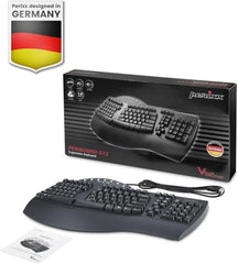 Perixx PERIBOARD-512B Ergonomic Split Keyboard – Full-Size Wired USB Keyboard with Palm Rest and 7 Multimedia Hotkeys – 3D Curve Design for RSI Relief – Black, US English