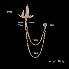 SYGA Men's & Women Suit Shirt Stud Lapel Pin Chain Tassel Brooch Pin with Crystal Chain(golden sail)