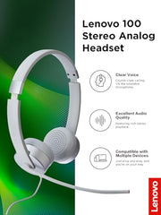 Lenovo 100 Stereo Analogue Wired On Ear Headphones with Mic, Memory-Foam earcups, 30 mm Driver | Computer/PC or Laptop Headphone (Cloud Grey)