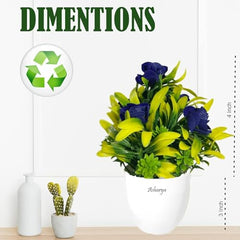 Asharya® Artificial Flower Plants for Home Décor – Set of 4 Mini Potted Plants (7 Inch) in White Pots | Pink, Yellow, Red & Blue Faux Flowers for Living Room, Office, Indoor Outdoor Decoration