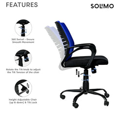 Amazon Brand - Solimo Worklo Mid Back Office Chair for Work from Home | Study | Revolving | Computer (Heavy Duty Powder Coated Metal Base, Stylish Black Mesh)