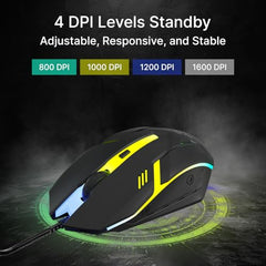pTron Flick M12 Wired USB Mouse with 4 Buttons, 1600 DPI Optical Sensor, Precision Tracking, RGB Lights, 4 Adjustable DPI, Plug & Play Use, Ergonomic Design, for Windows OS (Black)