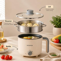 Multipurpose Electric Kettle with Steamer 1.2L | Egg Boiler, Tea & Coffee Maker, Vegetable Steamer | Variable Temperature Control | Double Layer Insulated Body | Wide Mouth | 600W Fast Heating
