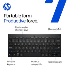 HP 350 Compact Multi-Device Bluetooth Wireless Keyboard; Spill Resistant; Swift Pair; OS Auto-Detection, LED Indicator, Battery Life Up to 24 Months, 3 Years Warranty