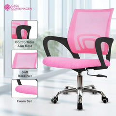 Casa Copenhagen Mesh Mid Back Office/Study/Computer/Revolving/Desk Chair for Work from Home -Metal Base, Height Adjustable Seat - Grey Milange & Black Handle