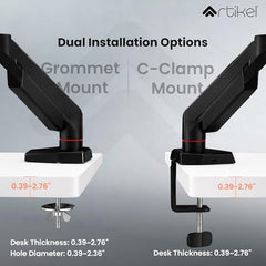 ARTIKEL Armour Monitor Stand for Desk Mount Adjustable Gas Spring Assisted vesa Monitor arm for Table with Full Motion arm with C Clamp Grommet Mounting Base Computer Monitor Stand Upto 40 inches