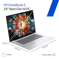 HP Smartchoice Omnibook 5 OLED (Previously Pavilion), Snapdragon X Processor 45 Tops (16GB LPDDR5x,1TB SSD) 2K,16''/40.6cm, Win11, Office24, Silver, 1.59kg, fb0001QU, Multi-Day Battery AI Laptop