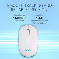 acer Flow Wireless Mouse | 1600 DPI Optical Sensor | 2.4GHz Wireless with USB Nano Receiver | Ergonomic Lightweight Design | Smooth Tracking for Laptop, PC & Mac – White/Green