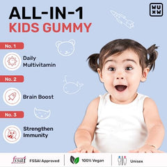 What's Up Wellness Multivitamin Gummies For Kids With Dha, Vitamins And Zinc, Healthy Gummy For Daily Nutrition, Orange Flavored Gummies For Kids And Teenagers –Pack of 2-60 Days (Age 5 –17 Years)