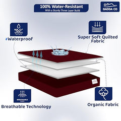 GADDA CO 100% Waterproof Premium Cotton Feel Mattress Protector King Size 78x72 Inch|Ultra Soft Breathable & Fitted Bed Protector Terry Cover Double Bed (6.5x6 feet, Fits 10 Inches, Grey)