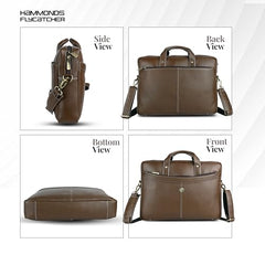 HAMMONDS FLYCATCHER Genuine Leather Office Bag for Men, 15.6 Inch Professional Brown Laptop Bag for Men, Adjustable Strap & Multi Compartments, 1 Year Warranty - Office, Travel, Daily Use