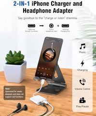 TQZEK 2in1 Light_ing 8pin to 3.5mm Adapter MFi Certified 20W Fast Charge & Hi-Fi Sound for Earphone Car Home Stereo AUX Audio Dongle for iPhone 14/13/12/11/XR/XS/X/8/7/6 Series iPad and iPod