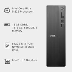 Dell Tower Desktop ECT1250 - Intel Core Ultra 7-265 Processor, Intel UHD Graphics, 16GB DDR5 5600MT/s Memory, 1TB M.2 SSD, 3.0 SD Card Reader, Wired Keyboard and Mouse, Basic Onsite Service