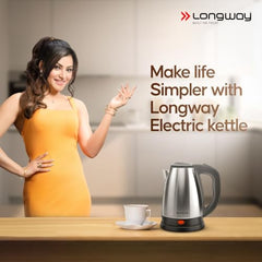 Longway Kestro 2 Ltr Electric Kettle with Water Bottle Combo | Automatic Shut-Off | Durable Stainless Steel Body For Boiling | 2 Years Warranty (2, litres)