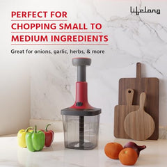 Lifelong Push Chopper 650ml | Compact and Efficient Vegetable, Onion, and Garlic Chopper, Essential Manual Kitchen Cutter for Quick and Easy Food Preparation, Ideal for Small Kitchens and Meal Prep
