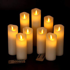 Flameless LED Pillar Candle Set of 2 | Acrylic Fiber Glass | Dancing Faux Wick | Remote Control with Battery Operated 3 AA | Home Décor & Gifting | 3" D x 6" H | Red