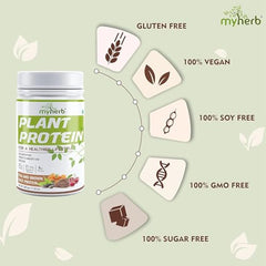 MYHERB Plant Protein Powder | Pea And Brown Rice Protein Powder | Vegan High Protein Powder | 27 gm Protien,21 Vital,6 gm BCCAs |Sugar Free|For Men,Women (500 g (Pack of 1), Chocolate)