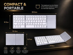 BITECHKART Foldable Bluetooth Keyboard, Pocket Size Portable Mini BT Wireless Keyboard with Touchpad for Android, Windows, PC, Tablet, with Rechargeable Li-ion Battery_20 x 10 x 3 cm - Silver