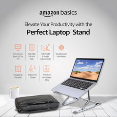 Amazon Basics ABS 2-in-1 Laptop and Mobile Stand, Ergonomic, Adjustable Height, Anti-Slip Base, Heat Dissipation, Portable, Lightweight, Compatible with All Laptops Up to 15.6" (Black)