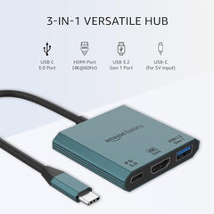 Amazon Basics Pro Series 6-in-1 USB HUB, USB-C PD 3, HDMI (4k@60Hz), USB 3.0-5 GBPS Data Transfer Speed, Aux 3.5, Docking Station with Instant Screen- On/Off and One-Click Mute Button (Turquoise)