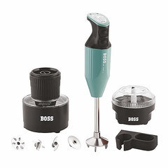 BOSS Genius Portable Hand Blender | 5 Years Warranty* | Powerful 275 Watts Motor | Chopper & Chutney Attachments | Variable Speed Control | Isi-Marked, Grey