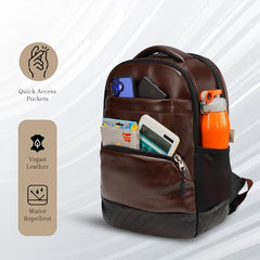 F Gear Luxur 25L Medium Laptop backpack Fits upto 17" Laptop Faux Leather Water resistant lightweight, Gifts for Men Women Boys Girls Adults, College/School/Office/Travel Bag (Brown)