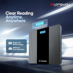 Longway Weight Machine for Home | Digital Bathroom Scale for Human Body Weight Measurement | Extra Thick Tempered Glass with LCD Display | 3 Years Warranty (Blue | Max Weight 180Kgs | Sapphire)
