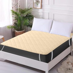 Trance Home Linen 100% Cotton Quilted Mattress Protector Single Siz Bed| Quilted Bed Cover |Water Resistant | Breathable 100% Cotton Pad with Elastic Straps on Corners (75x36 inch, Beige)