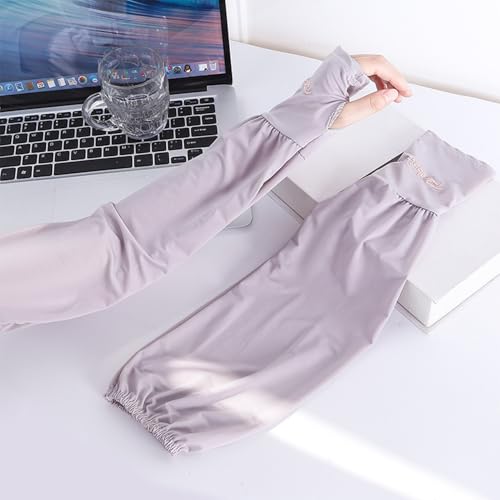 MOMISY UV Protection Arm Sleeves for Women with Thumb Hole Sun Protection Cooling Hand Covers (Grey)