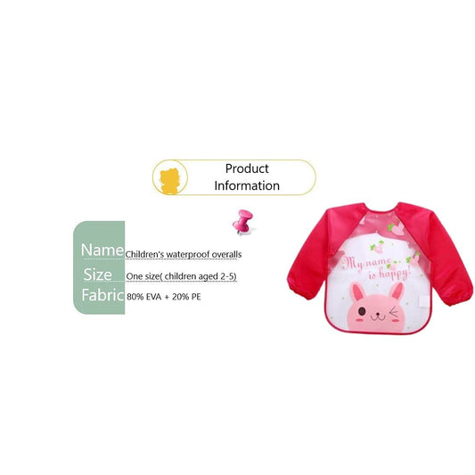 MOMISY Waterproof Smock Painting Apron for Kids Full Sleeve Feeding Bib for Babies Cartoon Animal Art for Infants Toddler Boys Girls (Red Happy-Green Jungle)-Set of 2