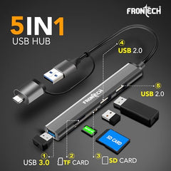 Frontech 8-in-1 Multi-Port Expansion Hub, Dual Input (USB-C & USB), High-Speed Data Transfer, Metal Matt Finish, Backed with 1 Year Warranty (NC-0058)