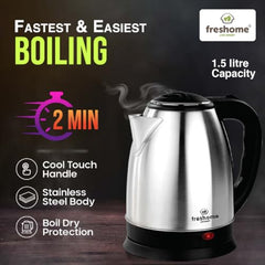 FRESHOME Electric Multipurpose Kettle 1.2L, 600W, with Stainless Steel Body, Egg Rack, Grill Rack, 3 Heating Modes & Rapid Boil Technology, Boiling Water, Tea, Coffee, Oats, Noodle, Soup (Silver)