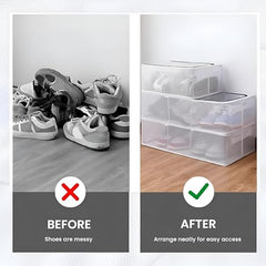 JD FRESH 2 Pcs Foldable Transparent Shoe Storage Organizer/Steel Frame Footwear Organiser/Stackable Shoe Organizer Box/Under Bed Storage Box for Home/Sneaker Shoe Rack with Handle & Zipper