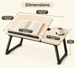 HOMERO Adjustable & Foldable Laptop Bed Table with Cup Holder -Brown