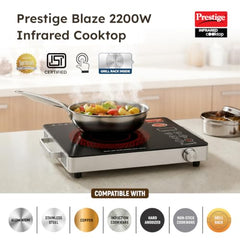 Prestige Blaze 2200 Watts Infrared Cooktop | Preset Indian Menu Options & Timer | Compatible With Any Metal Cookware With Flat Bottom | Easy to clean | Portable | Black | 1Y Warranty | BIS